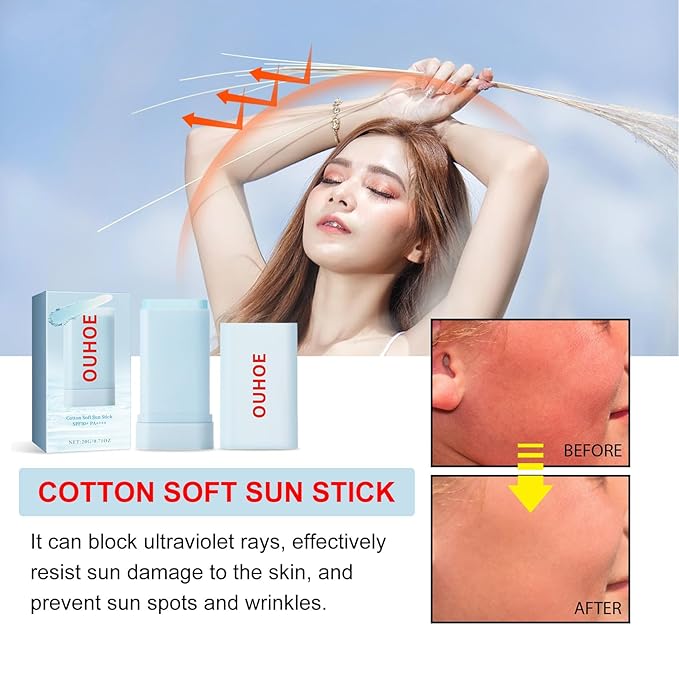 Mineral Sunscreen Stick with Zinc Oxide SPF 50+, Face Sunscreen Stick, Transparent Texture, Moisturizing and Refreshing, Non-Sticky, Comfortable Skin Feel, Easy to Apply, Waterproof