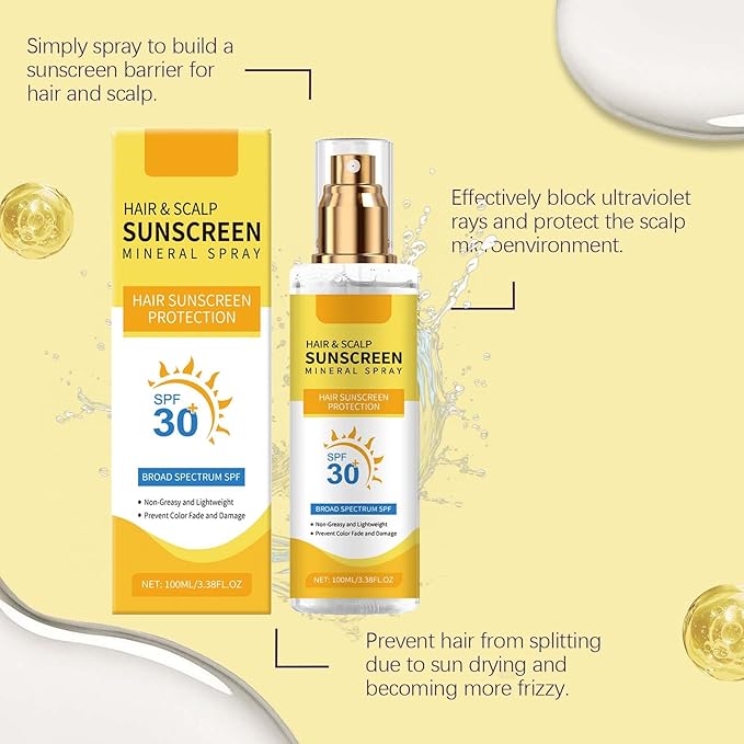 Hair & Scalp Sunscreen Mineral Spray, 2PCS Ultimate Hair & Scalp Sunscreen Spray SPF 30, UV Protection for Scalp and Hair, Lightweight Breathable, Beach Pool Essentials, for All Hair Colors and Types
