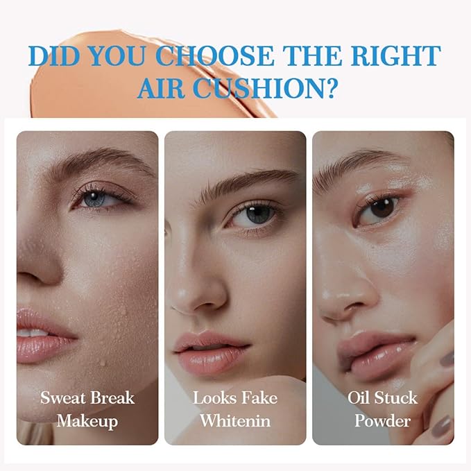 Air Cushion BB Cream, Heart-Shape Cushion Foundation with Mirror, Concealer & Moisturizing Effects Lightweight Buildable Coverage, Blurs Pores, Even Skin Tone Oil-Control Formula, Ivory