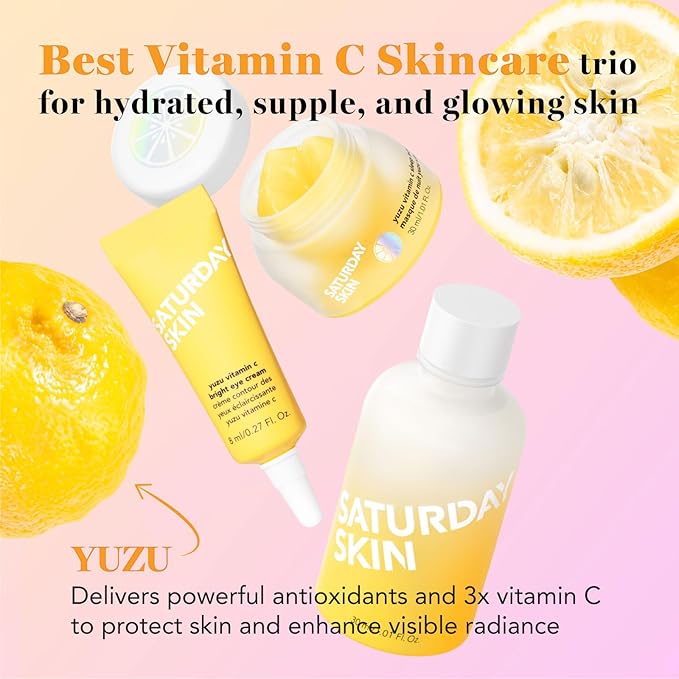 Saturday Skin 3-Piece Skin Care Set Yuzu Vitamin C Sleep Mask Yuzu Vitamin C Bright Toner and Eye Cream and Face Cleanser Hydrating Foam Cleanser Makeup Remover and Face Wash