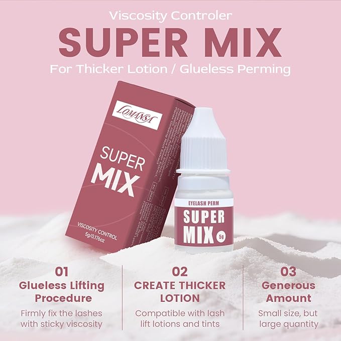 Korean Lash Lift Powder with Lifting Lotion - Glueless Viscosity Enhancer for Eyelash Perm & Lift, Super Mix Solution Keratin Eyelash Lift