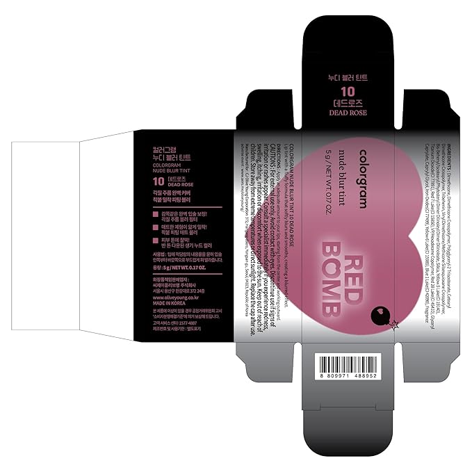 COLORGRAM NUDE BLUR TINT 10 DEAD ROSE | K-Beauty Makeup, Soft-Focus Matte Lip Stain, 2-in-1 Lip & Cheek | Lightweight Blurring Tint for a Smooth & Airbrushed Finish, Non-Sticky Formula