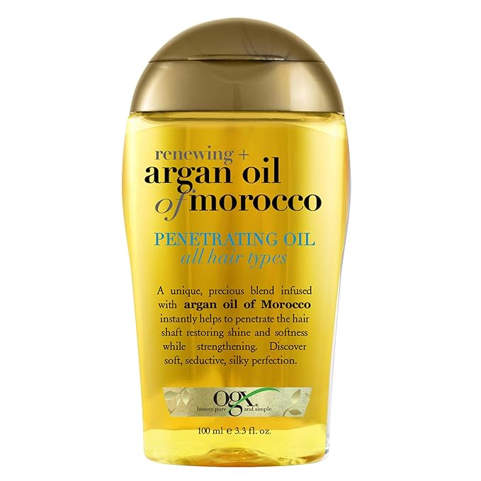 OGX Renewing + Argan Oil of Morocco, Cold-Pressed Argan Oil for Hair Penetrating Treatment & Shine, Moisturizing & Strengthening Silky Oil for All Hair Types, Paraben & Sulfate Free, 3.3 fl oz | Renewing, Moisturizing, Strengthening, Silky Oil, All Hai...