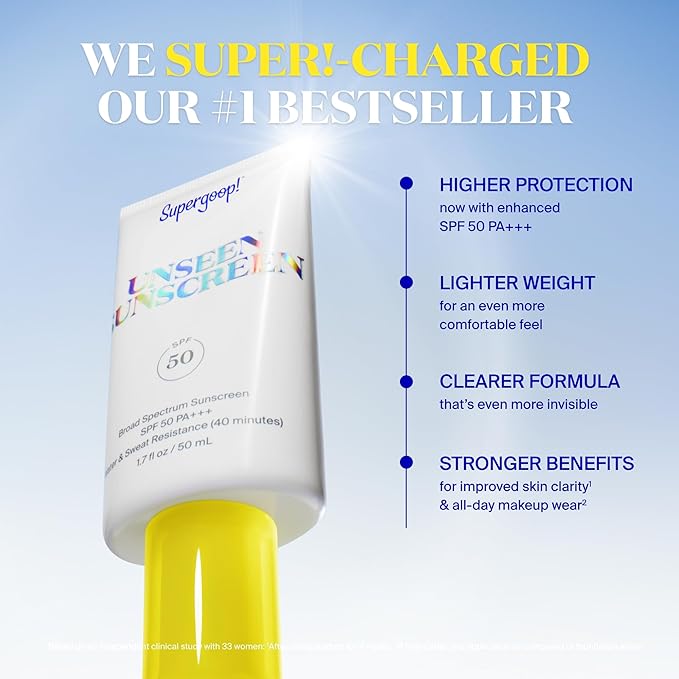 Supergoop! Unseen Sunscreen SPF 50 Invisible Sun Protection for Face (1.7 fl oz) + PLAY Antioxidant Body Mist SPF 50 (6 fl oz) - Broad Spectrum Body & Face Sunscreen Recommended for Sensitive Skin