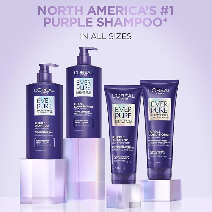 L’Oreal Paris Sulfate Free Brass Toning Purple Conditioner for Blonde,Bleached,Silver,or Brown Highlighted Hair,EverPure,6.8 Fl Oz (Packaging May Vary),(Pack of 2)