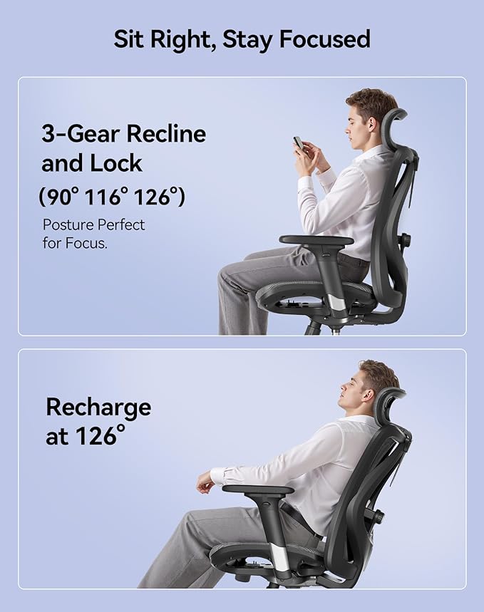 SIHOO M57 Ergonomic Mesh Office Chair, High Back Home Desk Chair with 3D Armrests, Lumbar Support and Adjustable Headrest, Comfortable Computer Chair, Big & Tall Office Chair Hold 330 LBS-Grey