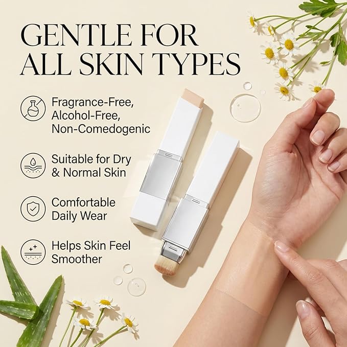 Color Changing Foundation Stick, Foundation Stick, 2-in-1 Waterproof Long Lasting, Dual-Ended Full Coverage Foundation with Fine Bristle Brush, Lightweight, Long-Lasting (Medium Skin)