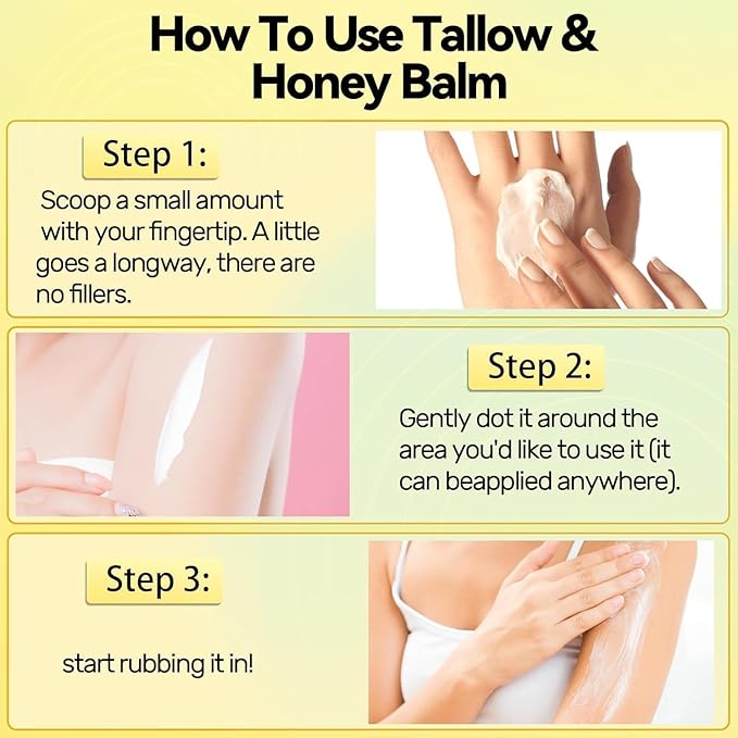 Tallow and Honey Balm, Tallow Face Moisturizer, Beef Tallow for Skin, Handmade All-Natural Moisturizer with Grass-Fed Beef Tallow & Raw Wild Honey for Smooth, Hydrated Skin, Natural Formula