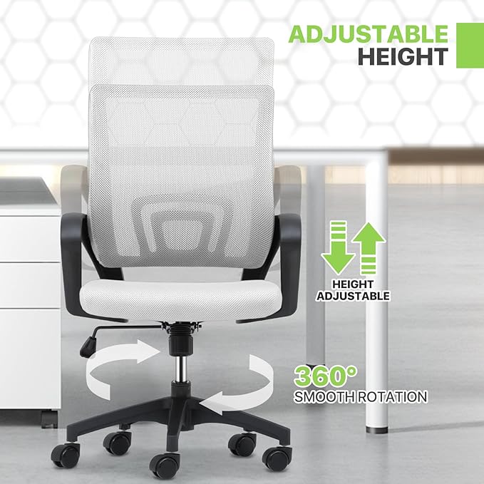 Magshion Ergonomic Office Chair 10 Pack, Mid-Back Mesh Desk Chair, Adjustable Swivel Computer Chair with Lumbar Support & Breathable Backrest for Gaming, Work, Study, 300 Lbs Capacity, White