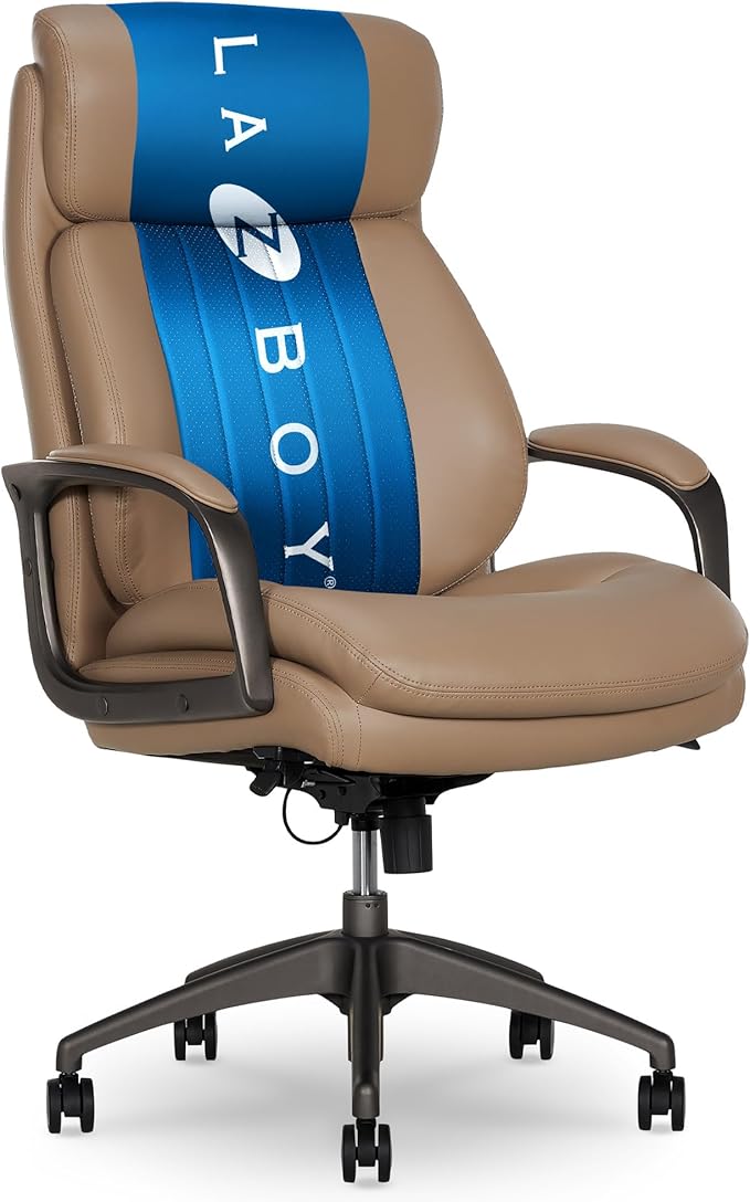 La-Z-Boy Nova Executive Office Chair - Ergonomic High Back Desk Chair with AIR Lumbar Support - Comfortable Computer Chair for Home Office - Vegan Leather - Light Tan