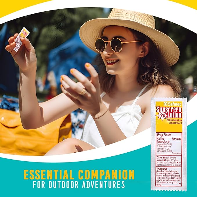 Sunscreen Lotion, SPF30 Protection and PABA Free, Individual Sunscreen Packets (Pack of 100) – Travel Size Sun Screen for Outdoors, Bundled with reclosable Homesphere bag (100)