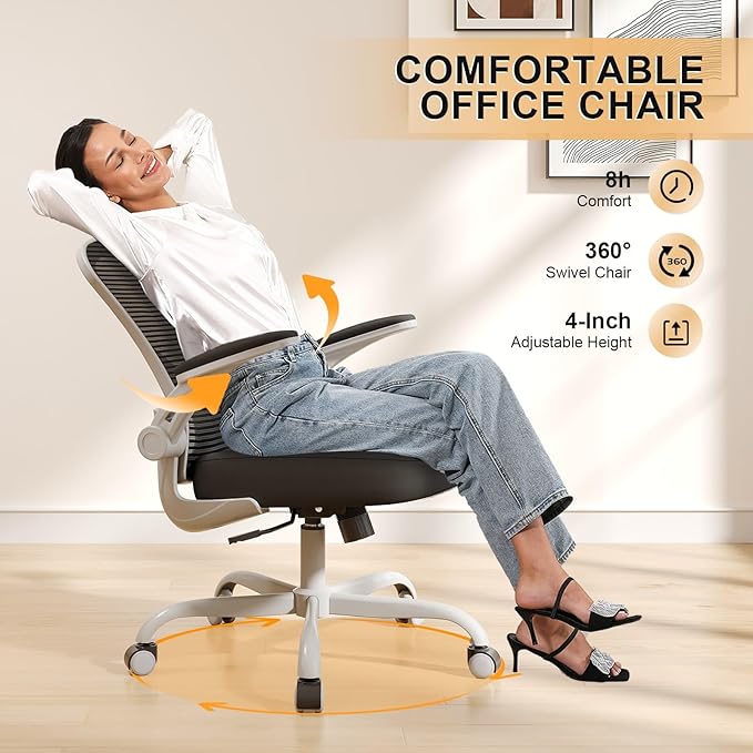 Synorla Office Chair, Ergonomic Desk Chairs 330LBS Capacity High Back Mesh Computer Chair with Flip-up Armrests, Comfy Work Chair with Adjustable Lumbar Support