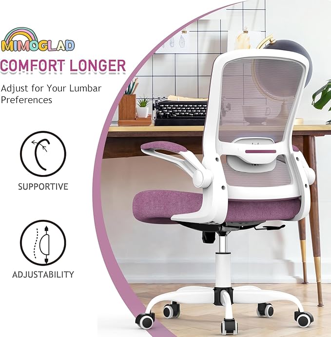 Mimoglad Home Office Chair, High Back Desk Chair, Ergonomic Mesh Computer Chair with Adjustable Lumbar Support and Thickened Seat Cushion (Modern, Orchid)
