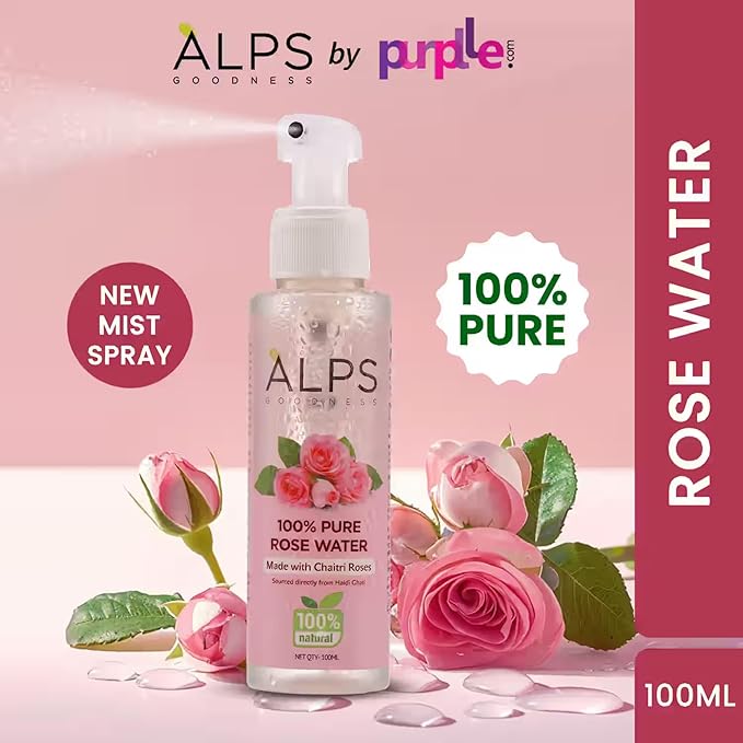 100% Pure Rose Water Facial Mist | Natural Face Toner & Hydrating Spray for Dry, Dull Skin | Refreshes, Soothes & Preps Skin | for All Skin Types | 3.38 Fl Oz (100ml)
