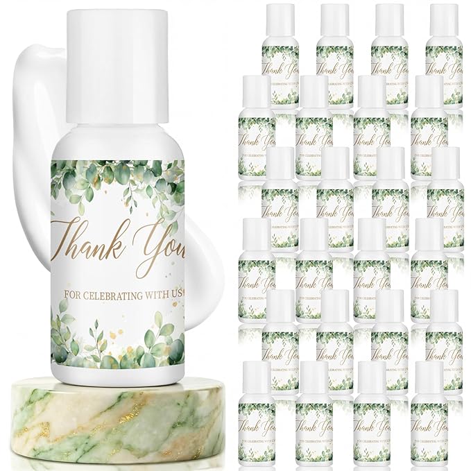 24 Pcs Sage Green Wedding Decor Travel Size Mini Sunscreen Bulk Spf 30+ Thank You Gifts Wedding Favors for Guest Eucalyptus Floral Small Sunscreen for Bridal Shower Souvenirs, 1 Fl. oz