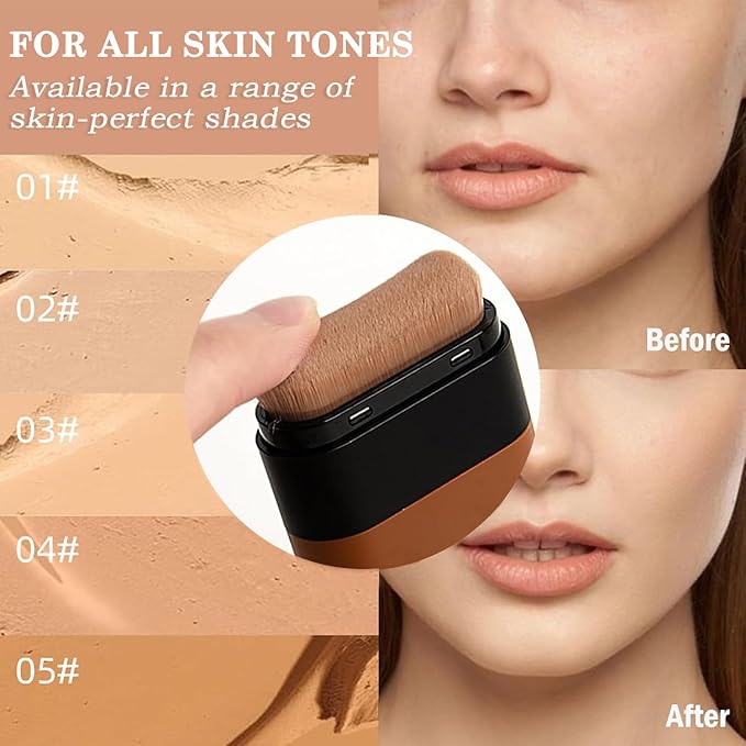 Flawless Face Foundation Stick,2-in-1 Long-Lasting Concealer Foundation Stick with Brush,Multi-Use Makeup for Dark Circles & Blemishes,Waterproof Thin Contour Sticks for Face Makeup (03#Pink Velvet)