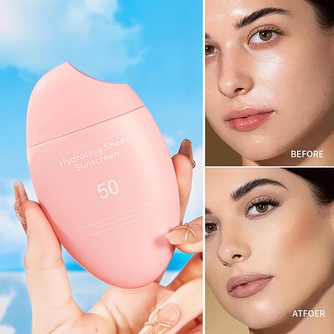 Sunscreen SPF 50+ 50g, Hydrating Sheer Face Sunscreen, Waterproof & Lightweight Water Gel, Non-Greasy, No White Cast, for Sensitive Skin Daily Use
