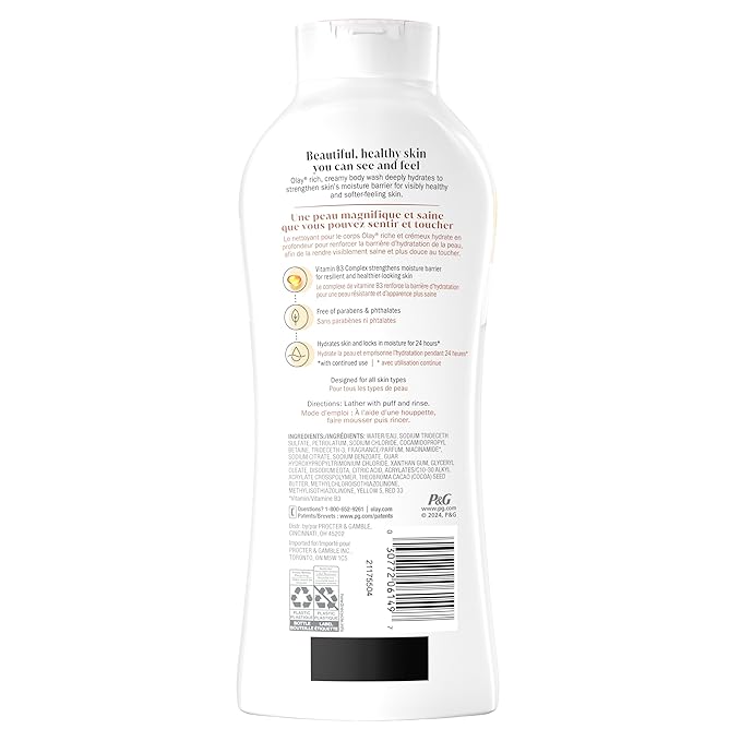 Olay Body Wash for Women, Ultra Moisture, 24hr Moisturizing, Hydrating & Refreshing, B3 Vitamin Complex, Free of Parabens & Phthalates, For All Skin Types, Cocoa Butter Scent, 22 fl oz (Pack of 4)