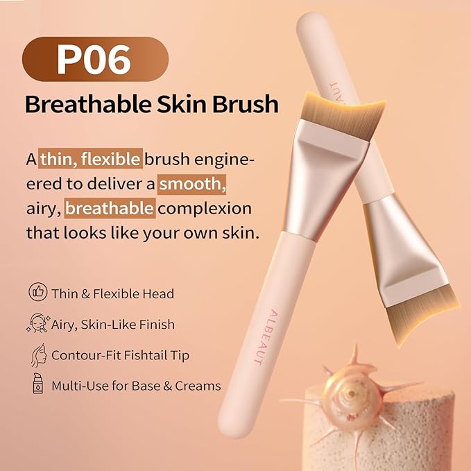 Untra-thin Flat Foundation Brush, Foundation Brush for Liquid Makeup Synthetic Bristles Base Makeup Brush for Seamless Application, Vegan & Cruelty-free P06