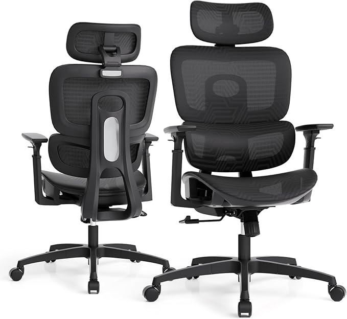 Magshion Ergonomic Office Chair, High Back Desk Chair with Adjustable Headrest, 3D Armrests, Tilt Lock and Lumbar Support, Mesh Computer Chair for Home Office, 350 LBS Capacity, Black
