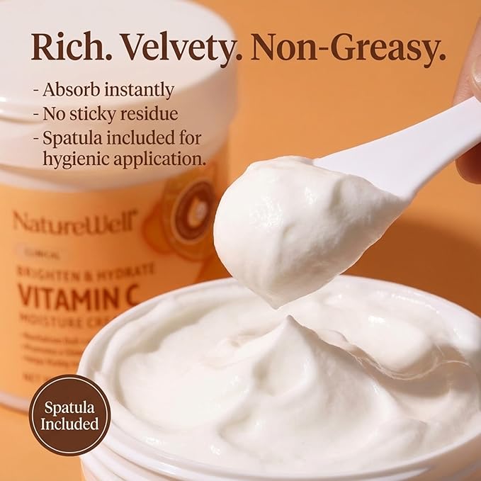 NATURE WELL Vitamin C Brightening Moisturizer Cream – Hydrating Face & Body Lotion with Coconut Oil, Helps Improve Uneven Skin Tone & Dark Spots, Anti-Aging Moisturizer for Smooth Radiant Skin, 10 Oz