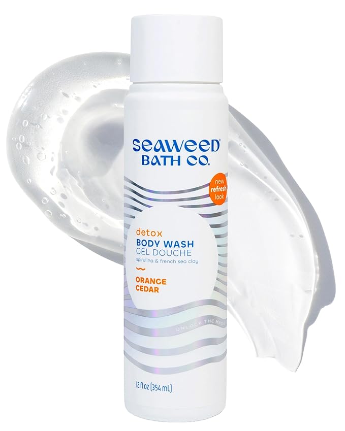 Seaweed Bath Co. Detox Body Wash - Orange Cedar - Hydrating Foaming Cleanser with Refreshing Natural Ingredients - Vegan, Paraben and Sulfate Free Shower Gel for Women and Men - 12 oz