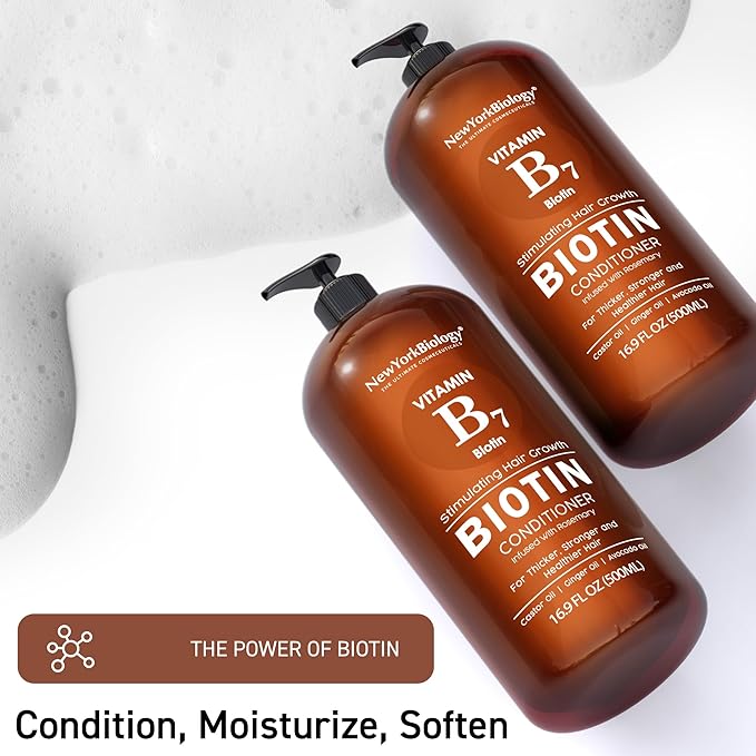 New York Biology Biotin Conditioner for Hair Growth and Thinning Thickening Formula for Hair Loss Treatment For Men & Women Anti Dandruff - 16.9 fl Oz