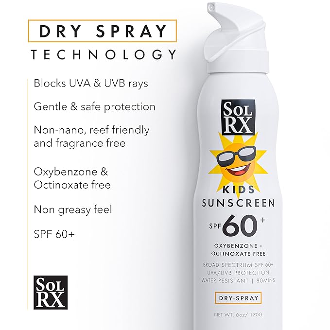 SolRX SPORT KID's SPRAY SPF 60+ Sunscreen Spray SPF60+, Reef Friendly, Broad Spectrum Sunscreen for Face and Body, Oxybenzone Free