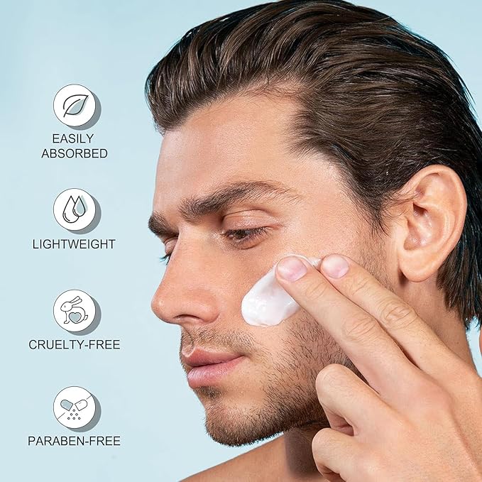 JVR Mens Face Moisturizer, Anti Aging Moisturizing Cream, Lightweight Face Moisturizer For Men Anti Wrinkle Mens Face Lotion Day & Night with Caffeine, Niacinamide, Facial Skin Care 1.7 oz