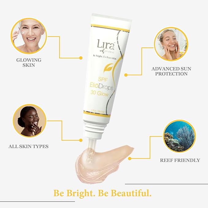 Lira Clinical EliōDrops SPF 30 Glow - 1 fl oz - 16% Zinc Oxide Physical Sunscreen for Face - UVA/UVB/HEV Broad Spectrum & Reef Safe Sunscreen Serum - for All Skin Types