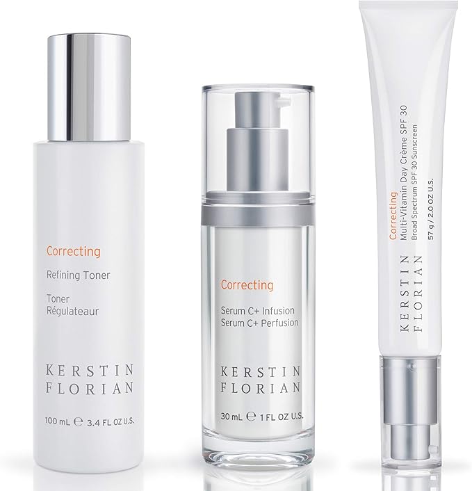 Kerstin Florian Correcting Refining Toner | Correcting Serum C Plus Infusion | Multi Vitamin Day Creme SPF 30 Set | Complete Anti|Aging Trio | Correcting Skincare Trio