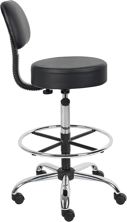 Boss Office Products Be Well Medical Spa Drafting Stool with Back, Black