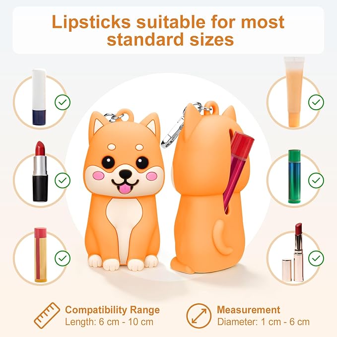 BrainKer Chapstick Holder Key Chain Cute Cartoon Design Lip Balm Holder Keychain Storage Bag Silicone Lip Gloss Holder Case