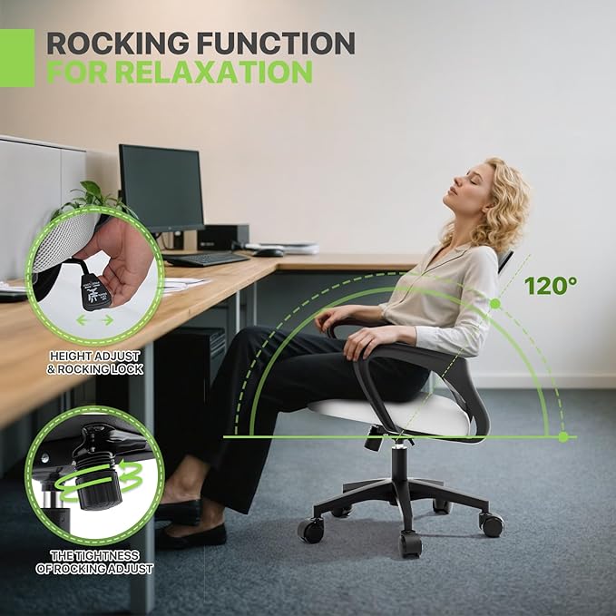 Magshion Ergonomic Office Chair Pack of 2, Mid-Back Mesh Desk Chair, Adjustable Swivel Computer Chair with Lumbar Support & Breathable Backrest for Gaming, Work, Study, 300 Lbs Capacity, White