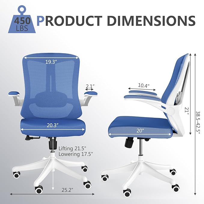 Ergonomic Office Chair Desk Chair - Mesh Computer Chair with 360° Swivel Wheels, Adjustable 90-130° Recline & Lumbar Support for Home Office, Supports up to 300lbs (01Blue)