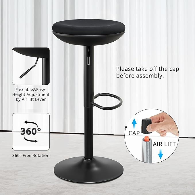 IWMH Standing Desk Stool, Ergonomic Adjustable Height Office Chair, Round 360° Swivel Sit Perching Stool Without Backrest for Bedroom, Kitchen, Living Room (Black*2)