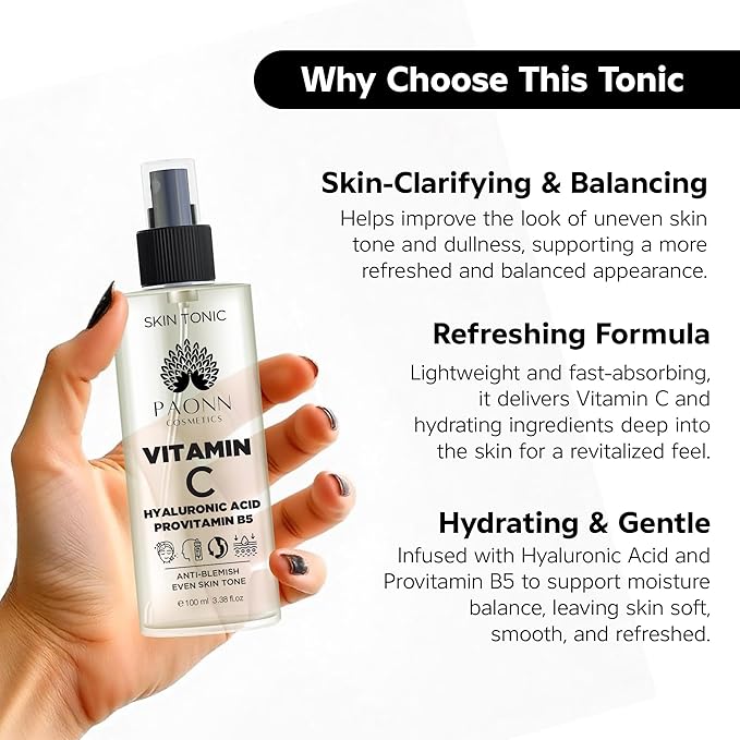 C Vitamin Face Tonic, 3-O Ethyl Ascorbic Acid, Arbutin, Panthenol, Brightening Toner, Daily Gentle Care for Smoother, Hydrated Skin