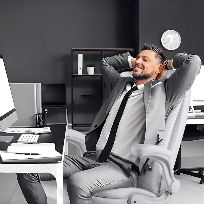 VITESSE Ergonomic Office Chair with Flip-up Armrests, Big and Tall Leather Executive Office Chair, High Back Lumbar Support Home Computer Desk Chair, Heavy and Duty Computer Chair (White)