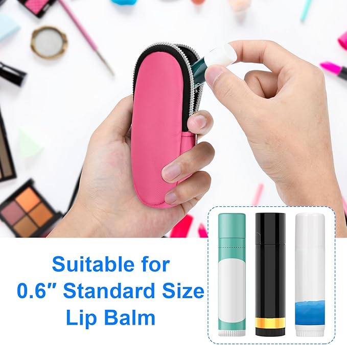 Homakover Portable Lip Balm Organizer Case with Keychain, Travel Chapstick Holder Storage Bag, Waterproof Small Cosmetic Organizer, Anti-Lost Lipstick Lip Gloss Sleeve Pouch Keeper Case (Pink, Large)