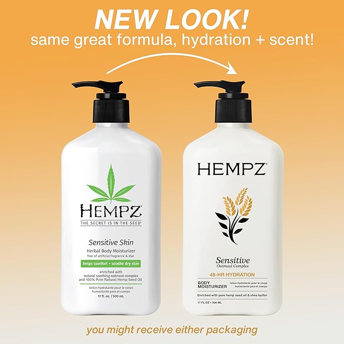 Hempz Sensitive Skin Herbal Moisturizer: Soothing Lotion with Oatmeal, Shea Butter, Hemp, Cocoa, Mango Seed - 17 Fl Oz