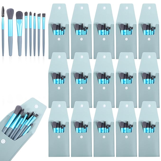 15 Sets Mini Makeup Brush Bulk Travel Sets,Synthetic Fibre Face Make up Brushes Women's makeup set Blush Brush for Party Favor,Gift Set Bridesmaids, Bachelor Party Present(Light Blue)