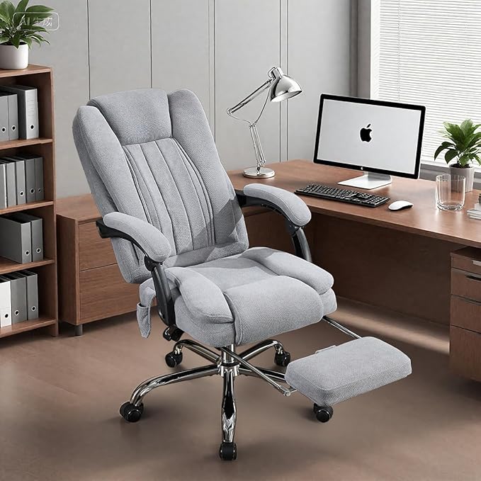Massage Office Chair with Foot Rest,6 Points Vibration and Heat Ergonomic Executive Desk Chair for Heavy People,500lbs Big and Tall Office Chairs with Reclining High Back for Home Office