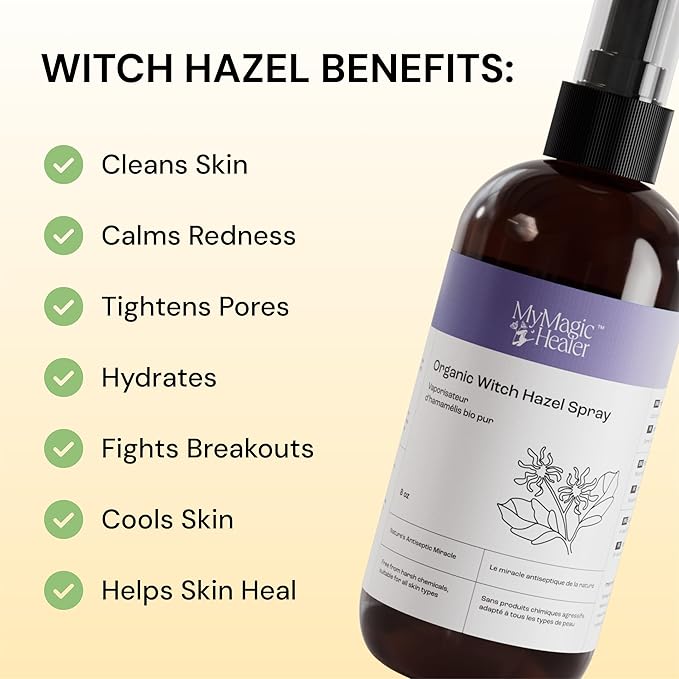 MyMagicHealer Organic Witch Hazel Spray | Calming Flare Care | Gentle Relief for Inflamed, Irritated, Swollen Skin | Ideal for Cystic Acne, Boils, Hidradenitis, Cysts, Ingrowns, and Fissures (8 oz)
