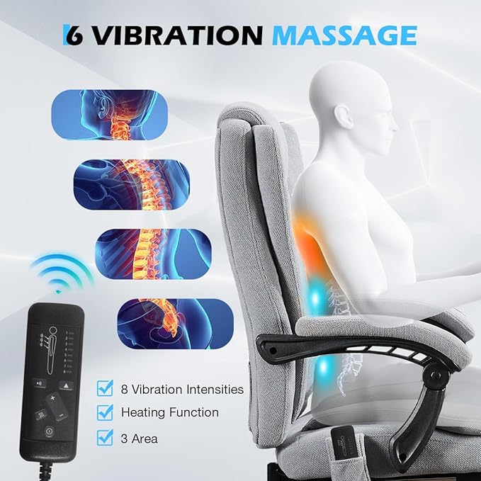 Massage Office Chair with Foot Rest,6 Points Vibration and Heat Ergonomic Executive Desk Chair for Heavy People,500lbs Big and Tall Office Chairs with Reclining High Back for Home Office