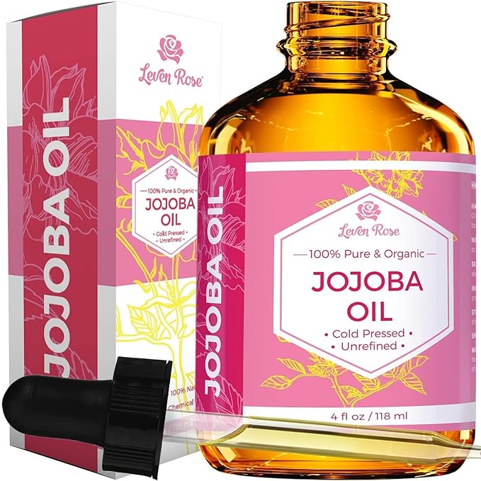 Jojoba Oil + Rose Water for Face Facial Toner Bundle by Leven Rose - Jojoba Moisturizer for Skin Hair Body and Nails 4 oz & Pure Moroccan Rosewater 4 oz