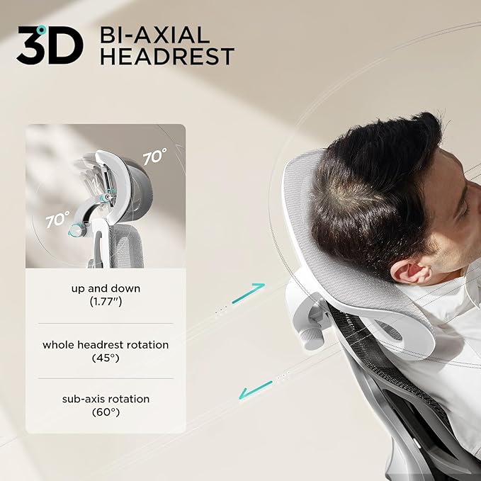 Hbada E3 Air Ergonomic Office Chair, Big and Tall Office Chair - with 3-Zone Dynamic Lumbar Support, 3D Adjustable Headrest, 3D Adjustable Armrests, Swivel, Grey(No Footrest)
