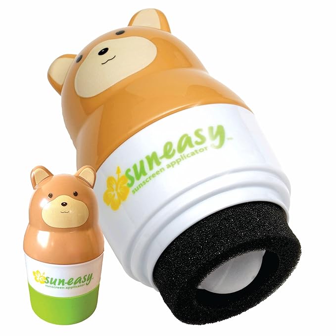 Sun-Easy Sunscreen Applicator, Refillable Roll-On with Sponge for Kids and Babies, Fun, Fast and Mess-Free application, Holds 100 ml, Bear/Green Cap