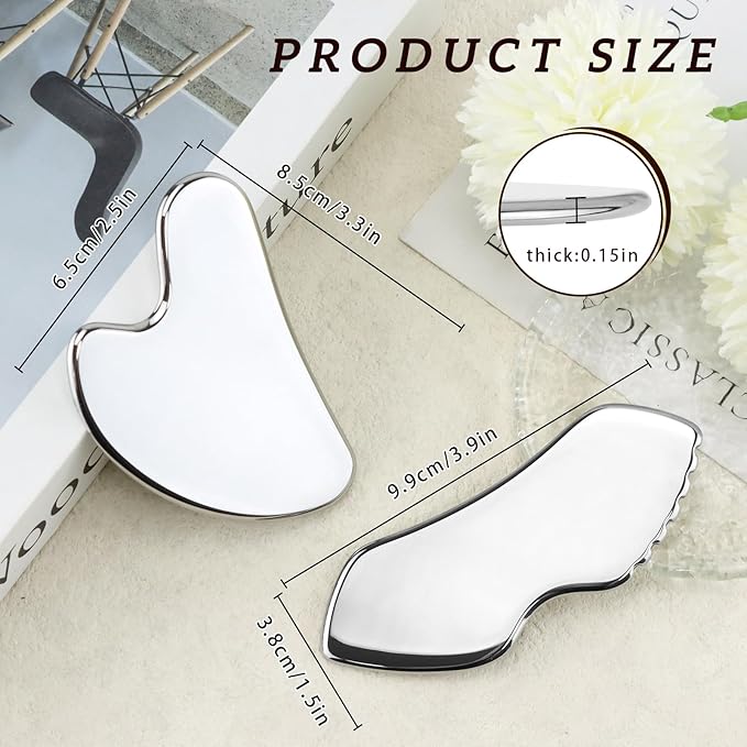 2Pcs Stainless Steel Gua Sha, Gua Sha Facial Tools for Face Sculpting, Gua Sha Facial Tools for Face Sculpting, Skin Care Gifts for Women.