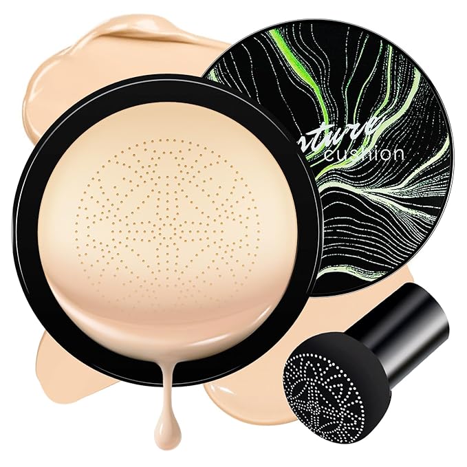 Air Cushion CC Cream Foundation - Mushroom Head BB Cream Face Makeup Moisturizing Concealer Brighten Long-Lasting, Even Skin Tone for All Skin Types (Ivory, 1 PCS)