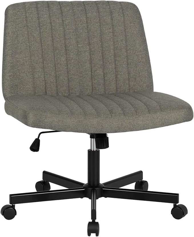PayLessHere Criss Cross Chair Wide, Armless Office Desk Chair,Backrest Vanity Chair with Wheels 360 Swivel, Height Adjustable for Home Office, Home Office Grey